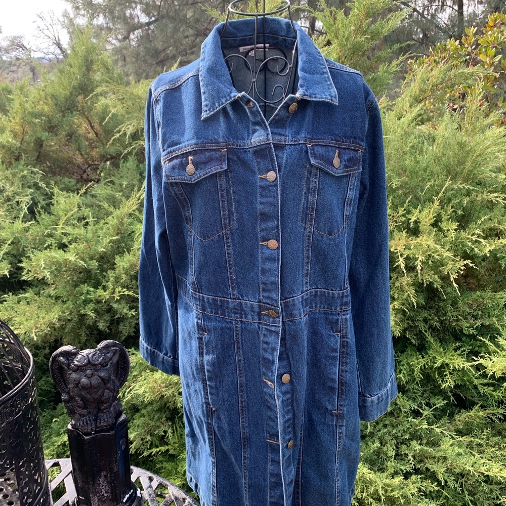 North Style knee length blue Jean denim  trench jacket vintage dress - Picture 5 of 11